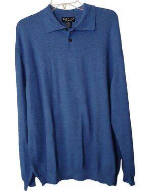 Valda by Tuscano Mens XL Blue Long Sleeve Polo Sweater Made Italy Vintage #D-30